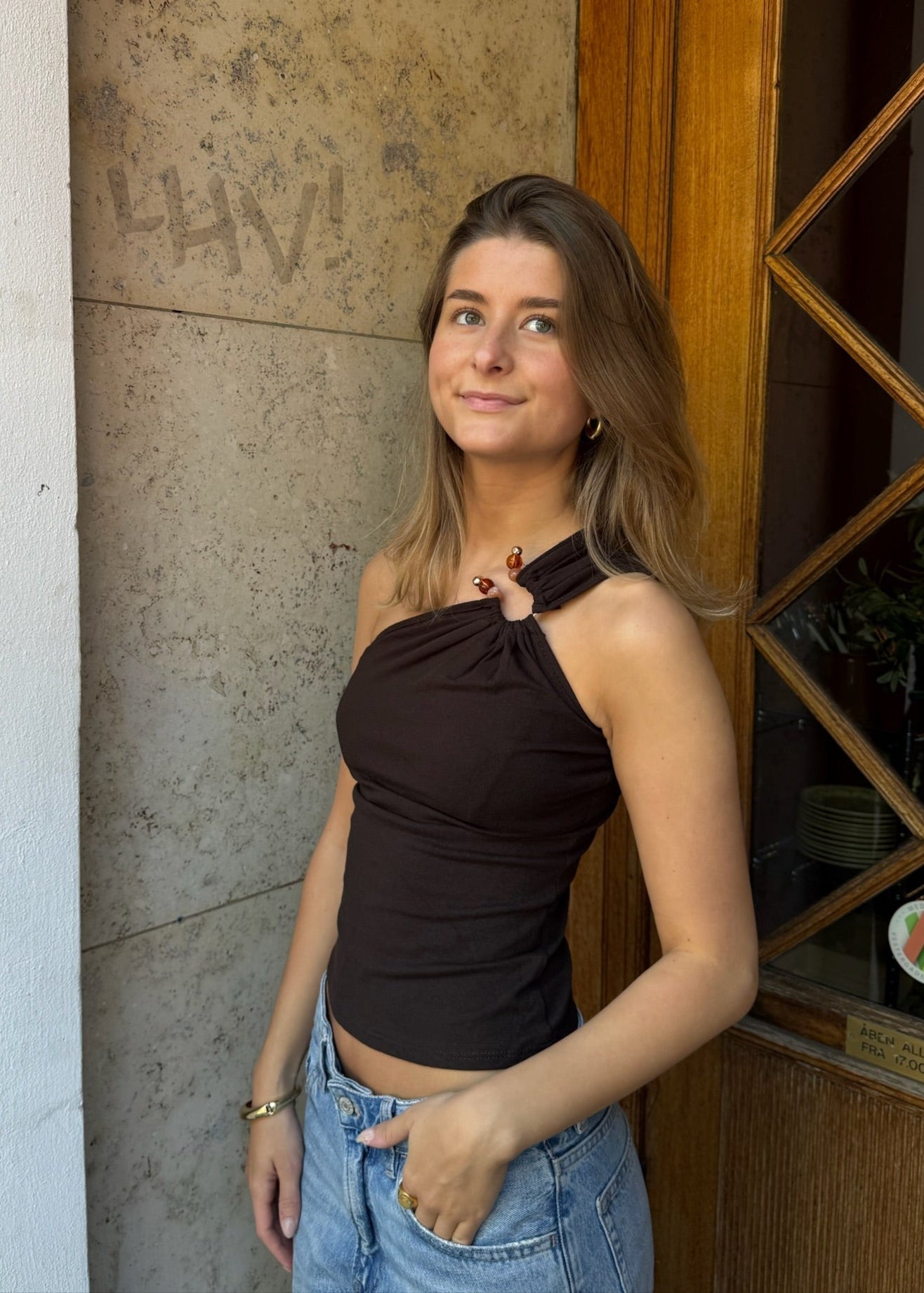 Alissa One Shoulder Top - Mørkebrun - ByStenholt.dk