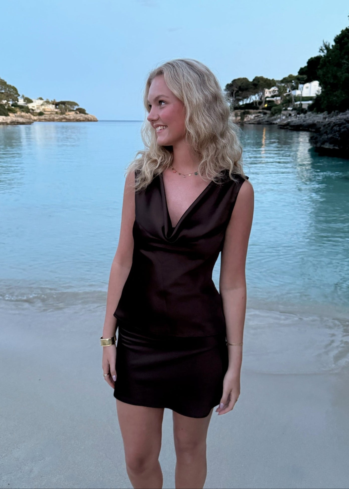 Cleo Draperet Top + Mini Nederdel - Mørkebrun - ByStenholt.dk