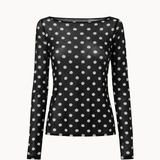 Langærmet Polka Bluse - Sort