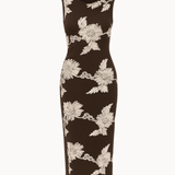 Floral Midi Kjole - Mørkebrun