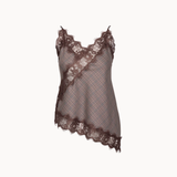 Asymmetrisk Satin Top - Ternet Brun