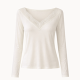 Langærmet Bluse med Blondekant - Creme