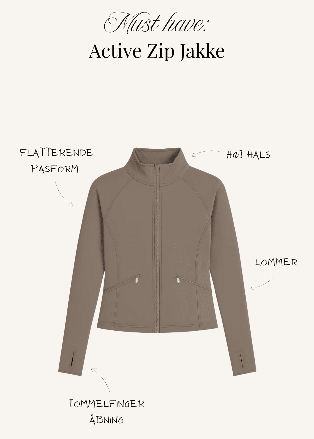 Active Zip Jakke - Beige - ByStenholt.dk