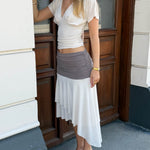 Aia Asymmetrisk Midi Nederdel - Creme/Taupe - ByStenholt.dk