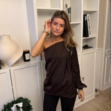 Alessa One Shoulder Bluse - Mørkebrun - ByStenholt.dk