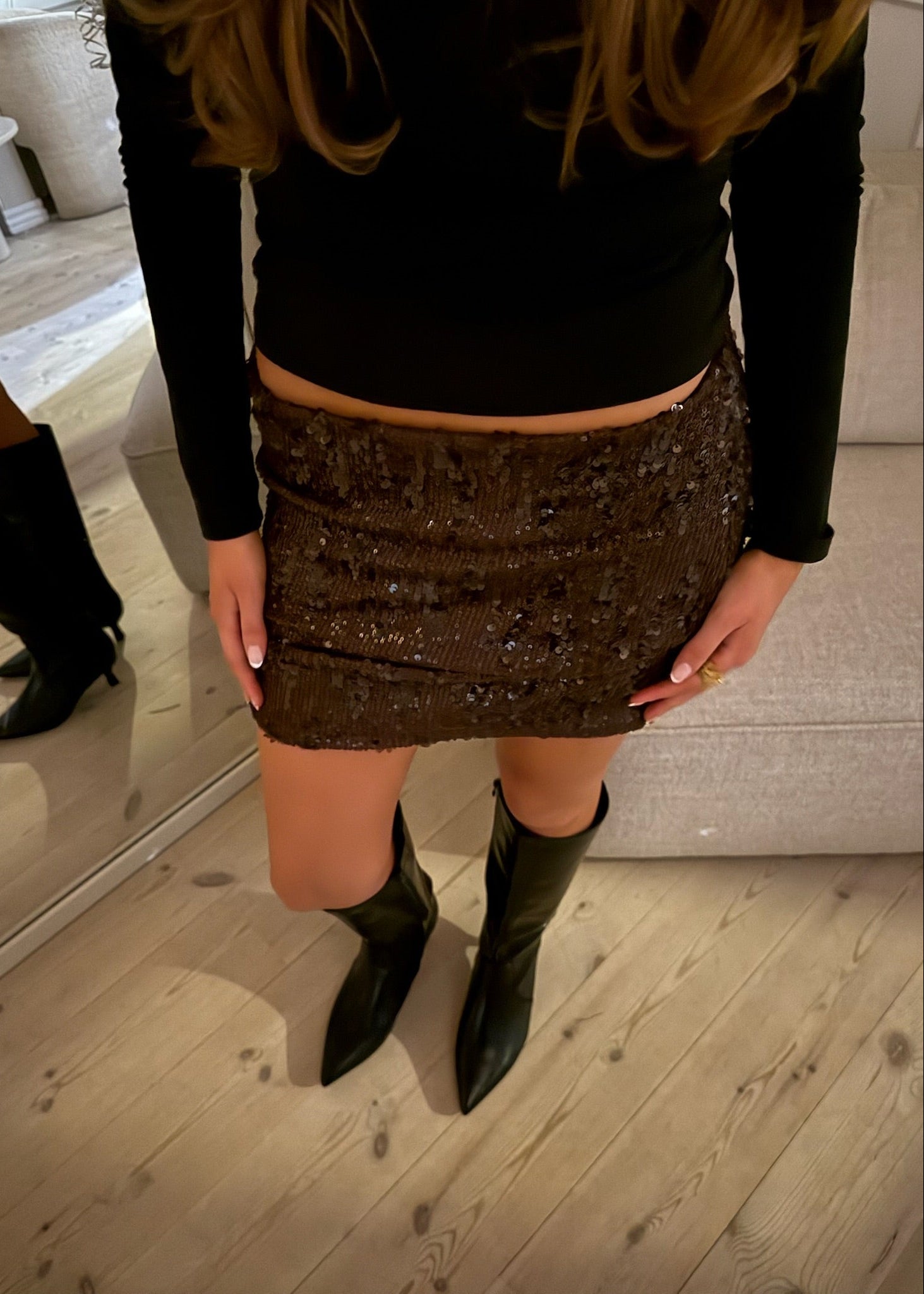 Astra Mini Paillet Nederdel - Mørkebrun - ByStenholt.dk