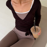 Ballet Wrap Bluse - Mørkebrun - ByStenholt.dk