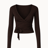 Ballet Wrap Bluse - Mørkebrun - ByStenholt.dk