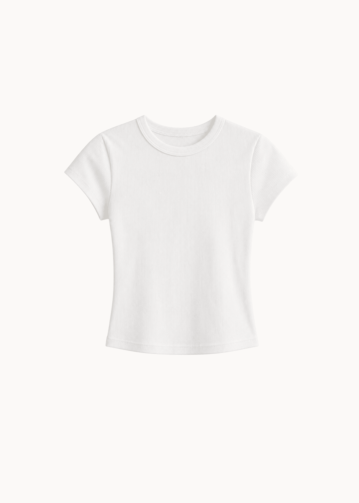 Basic Ribbet T-shirt - Hvid - ByStenholt.dk