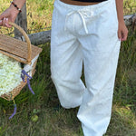 Broderet Low Waist Bukser - Hvid - ByStenholt.dk