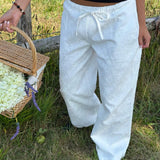 Broderet Low Waist Bukser - Hvid - ByStenholt.dk