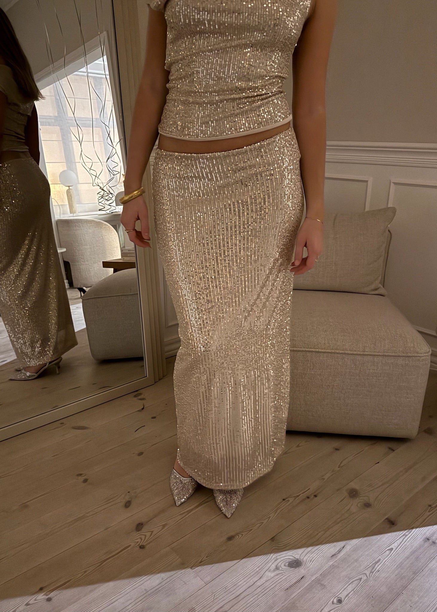 Celeste Maxi Paillet Nederdel - Sart Lyserød - ByStenholt.dk