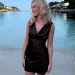 Cleo Draperet Top + Mini Nederdel - Mørkebrun - ByStenholt.dk