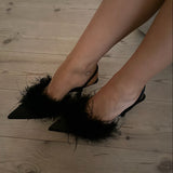 Feather Slingback Pumps - Sort - ByStenholt.dk