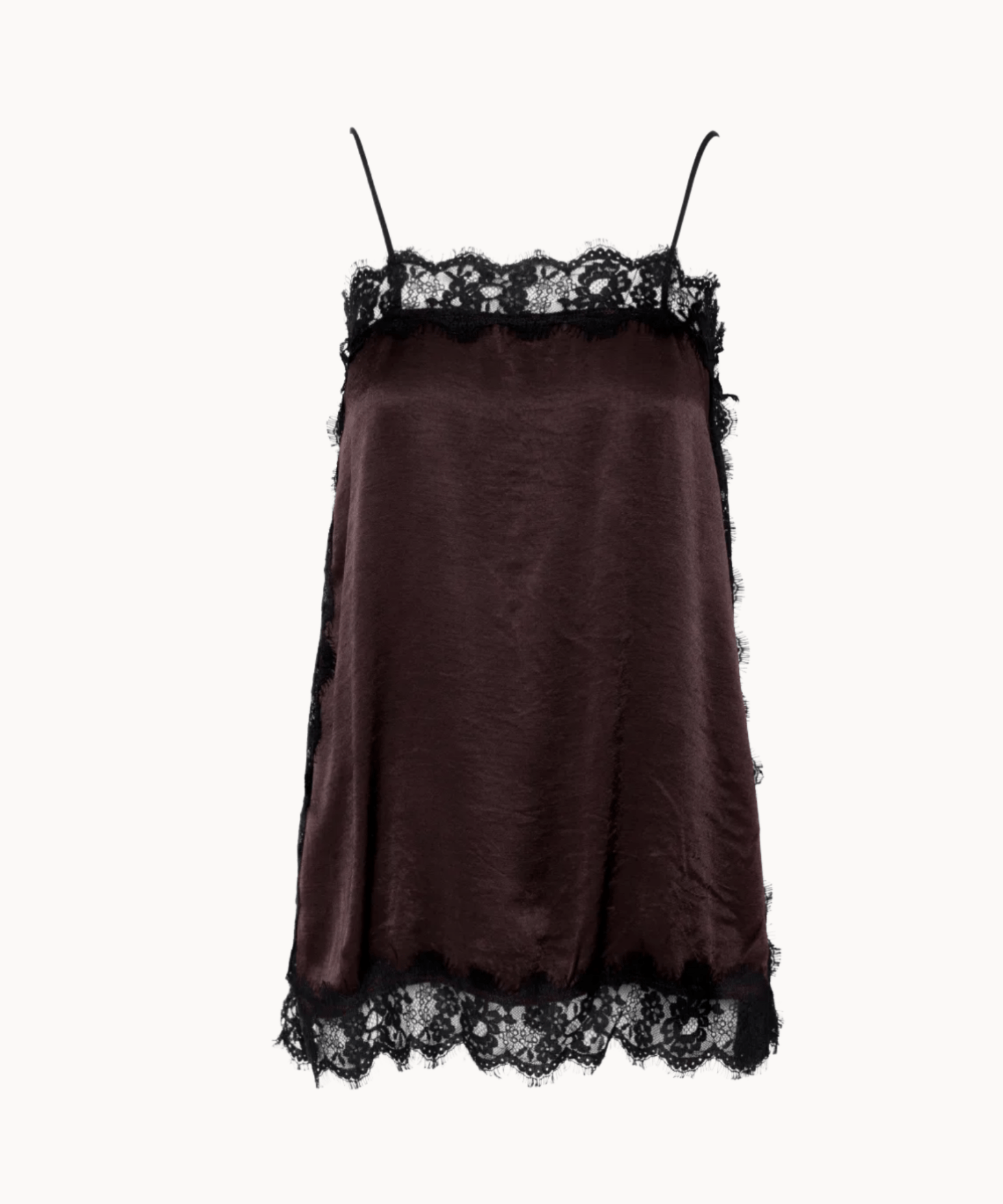 Firkantet Satin Top - Mørkebrun - ByStenholt.dk