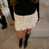 Fjer Paillet Nederdel - Hvid - ByStenholt.dk