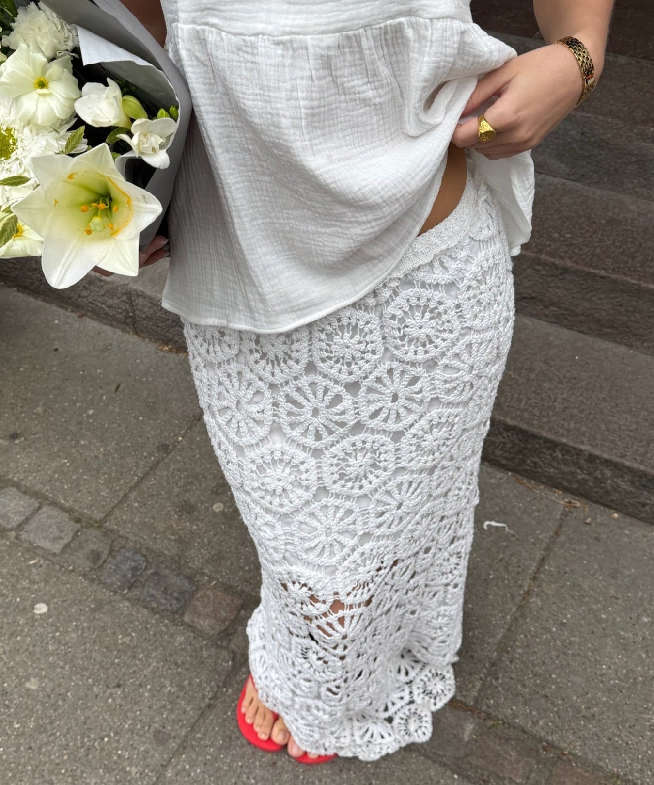 Hæklet Maxi Nederdel - Hvid - ByStenholt.dk