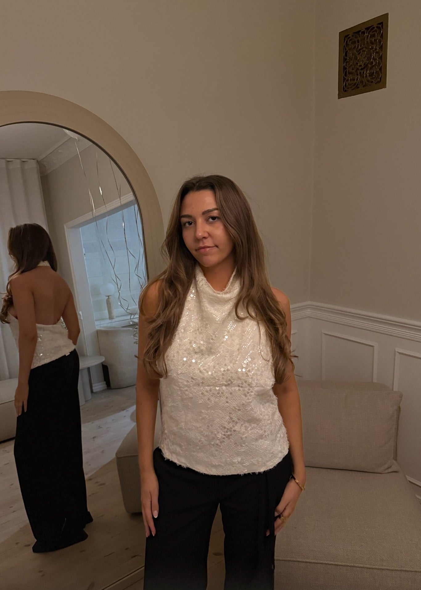 Halterneck Paillet Top - Creme - ByStenholt.dk