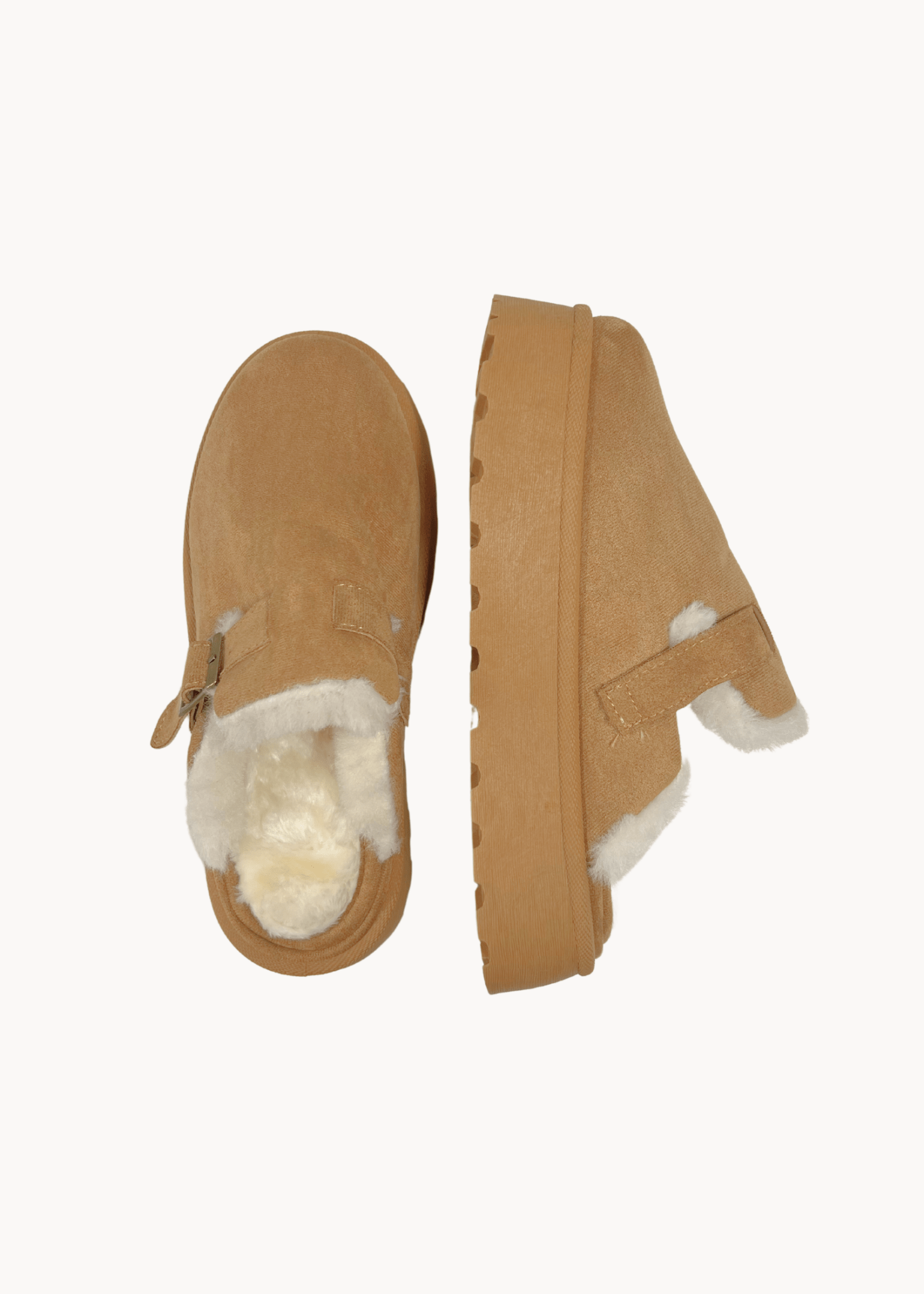 Hjemmesko med Pels Plateau - Camel - ByStenholt.dk