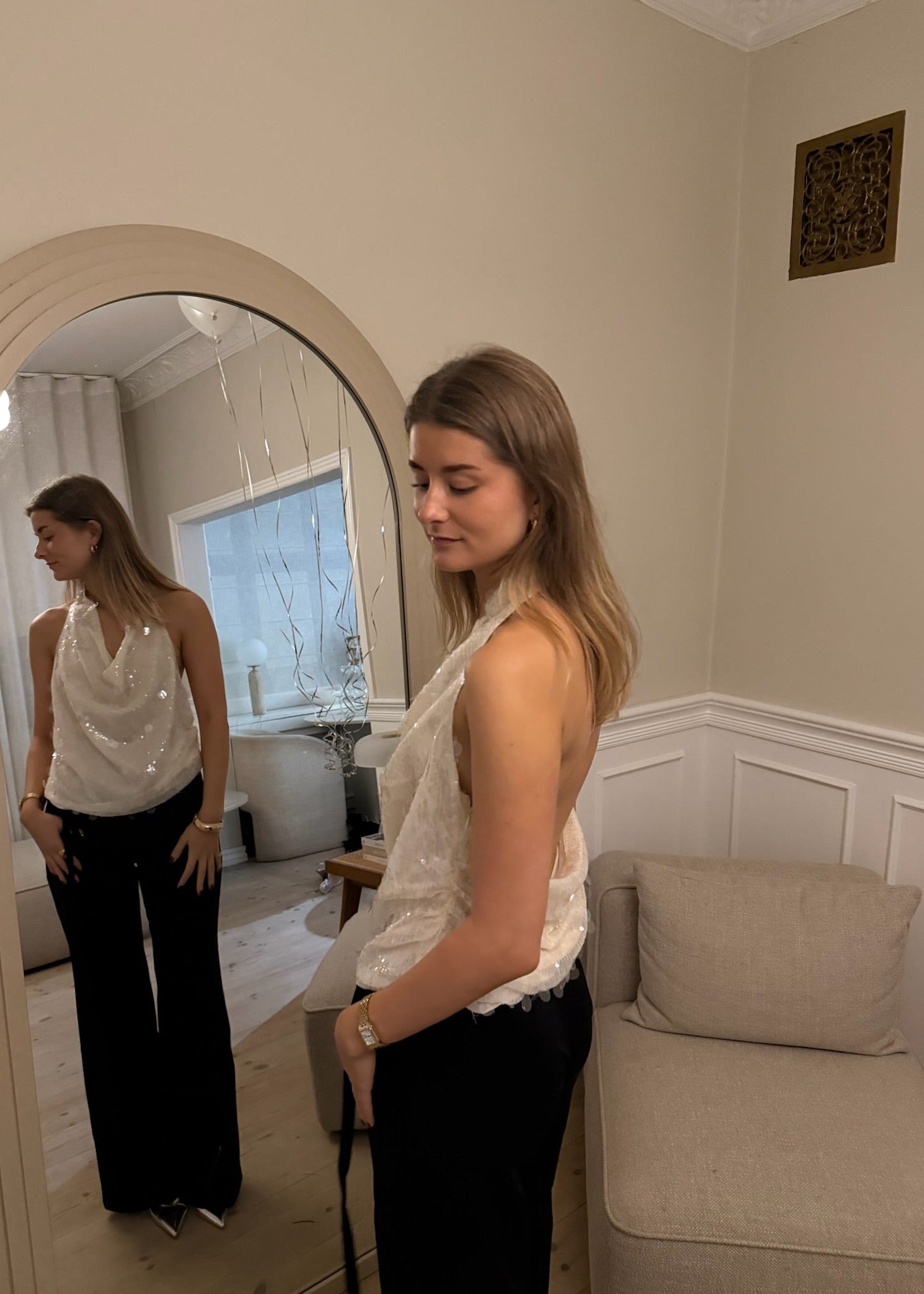 Ivy Halterneck Paillet Top - Creme - ByStenholt.dk