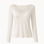Langærmet Bluse med Blondekant - Creme - ByStenholt.dk