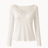 Langærmet Bluse med Blondekant - Creme - ByStenholt.dk