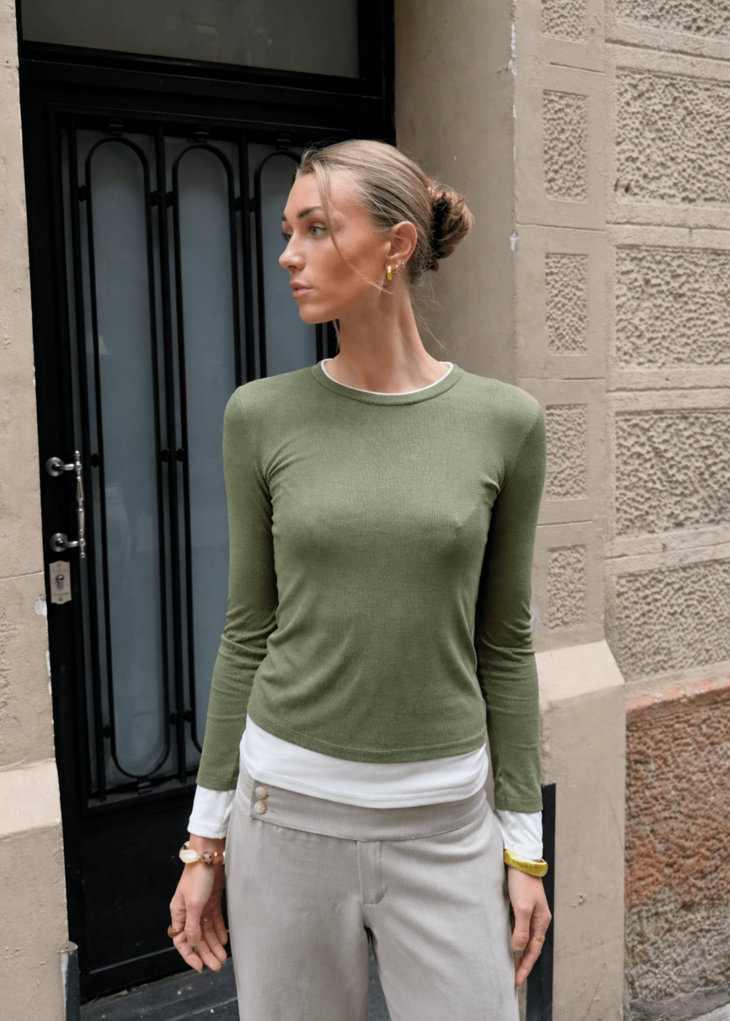 Langærmet Lag på Lag Bluse - Grøn - ByStenholt.dk