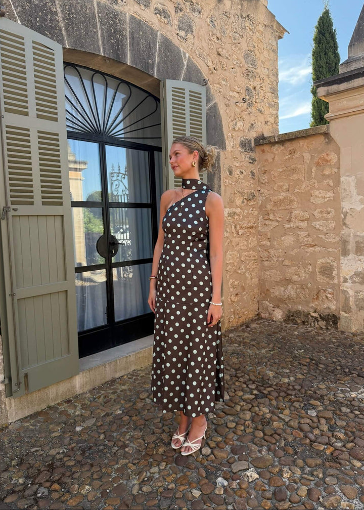Lina Polka Maxi Kjole - Brun - ByStenholt.dk