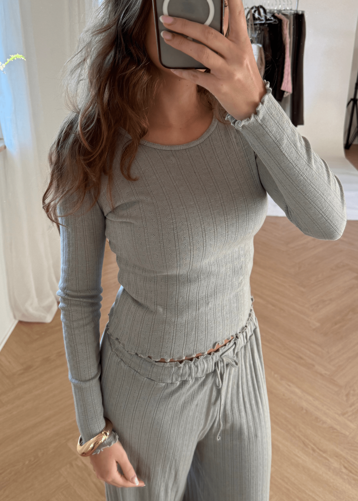 Loungewear Bluse i Pointelle - Grå - ByStenholt.dk