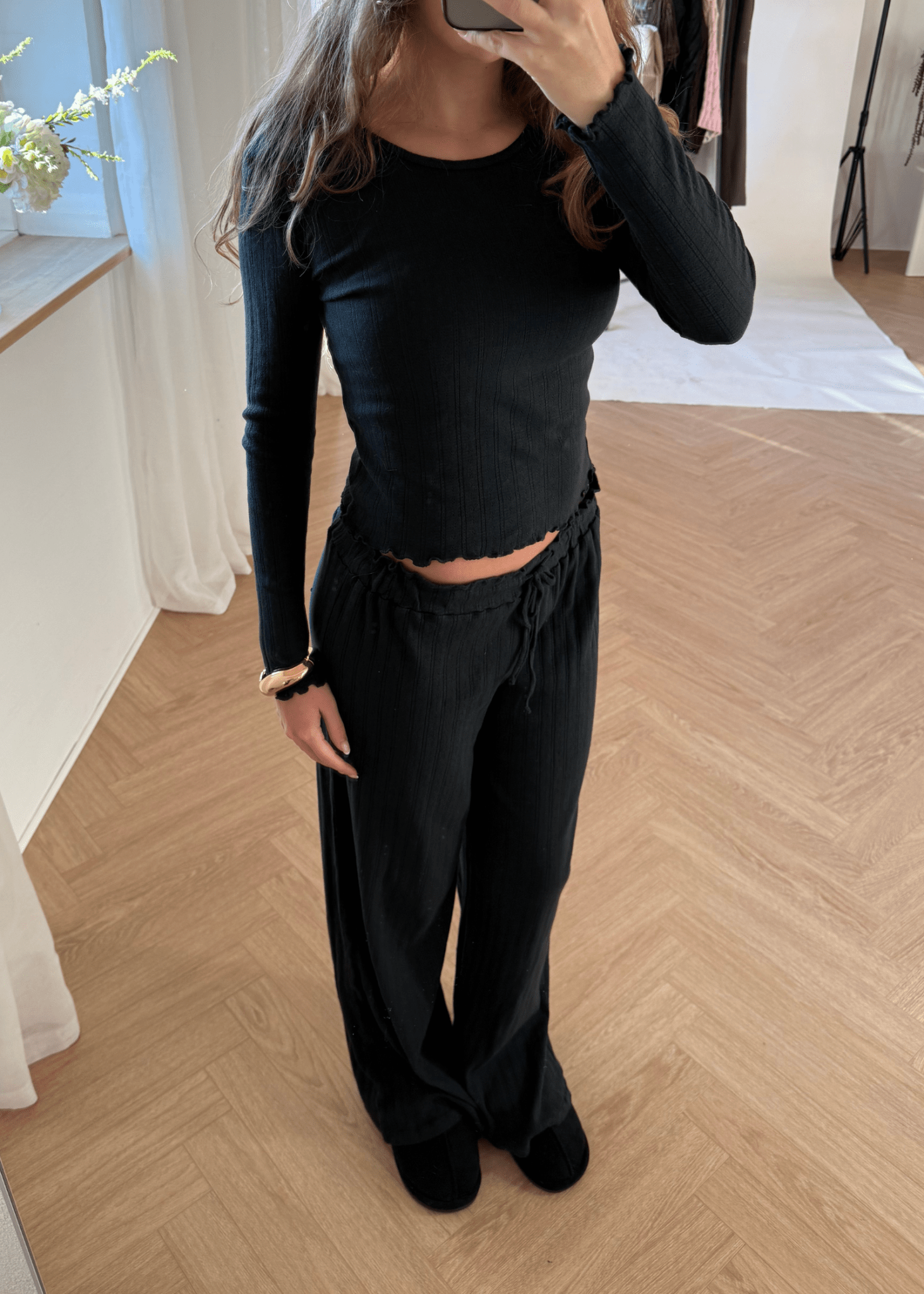 Loungewear Bluse i Pointelle - Sort - ByStenholt.dk