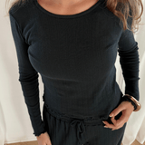 Loungewear Bluse i Pointelle - Sort - ByStenholt.dk