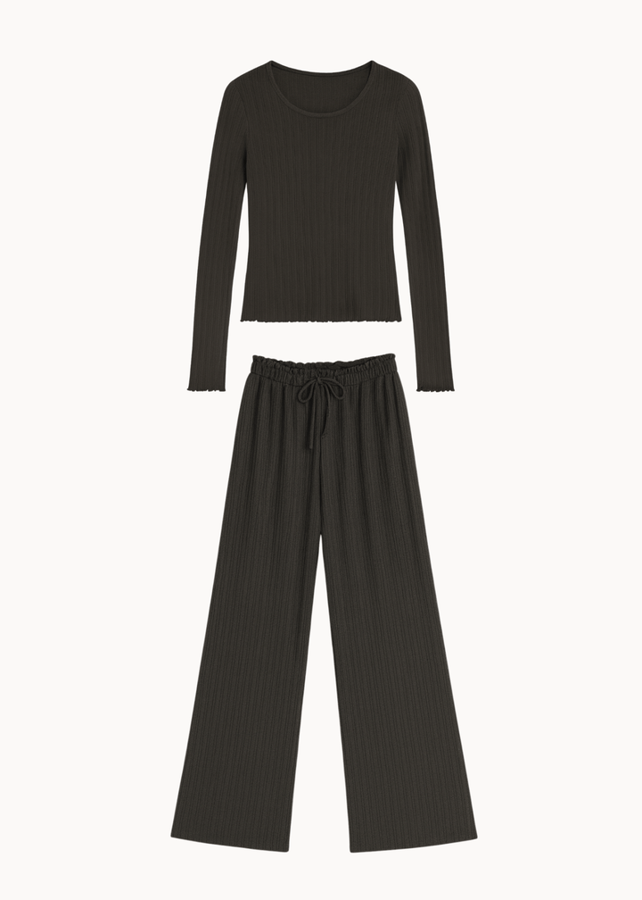 Loungewear Bluse Sæt - Mørkebrun - ByStenholt.dk