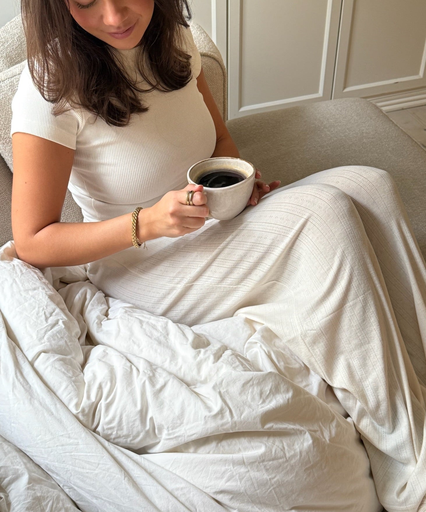 Loungewear Bukser i Pointelle - Creme - ByStenholt.dk