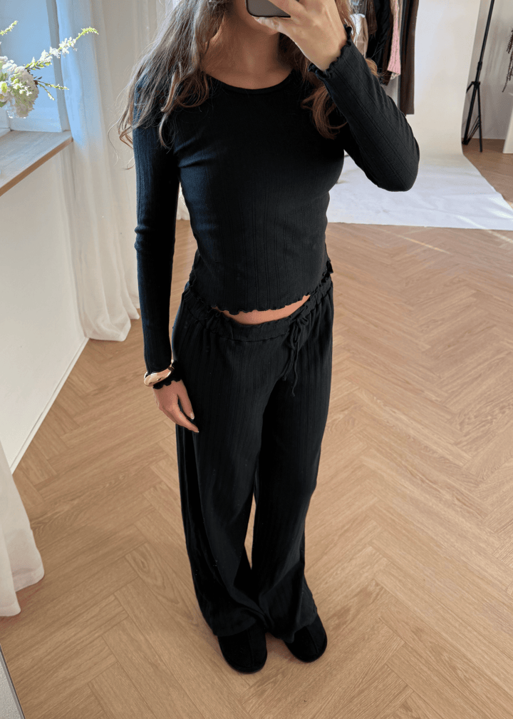 Loungewear Bukser i Pointelle - Sort - ByStenholt.dk