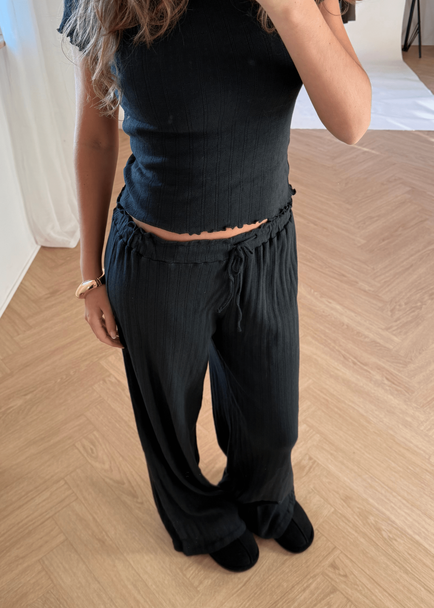 Loungewear Bukser i Pointelle - Sort - ByStenholt.dk