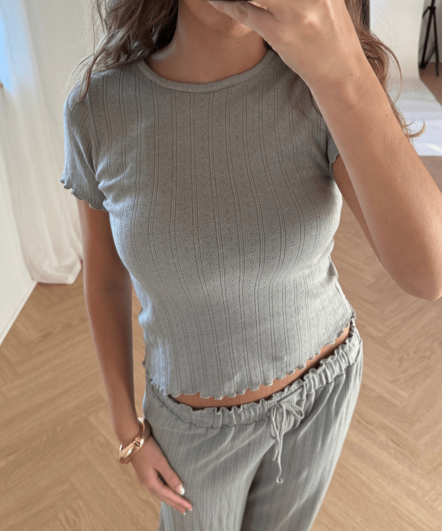 Loungewear T-shirt i Pointelle - Grå - ByStenholt.dk