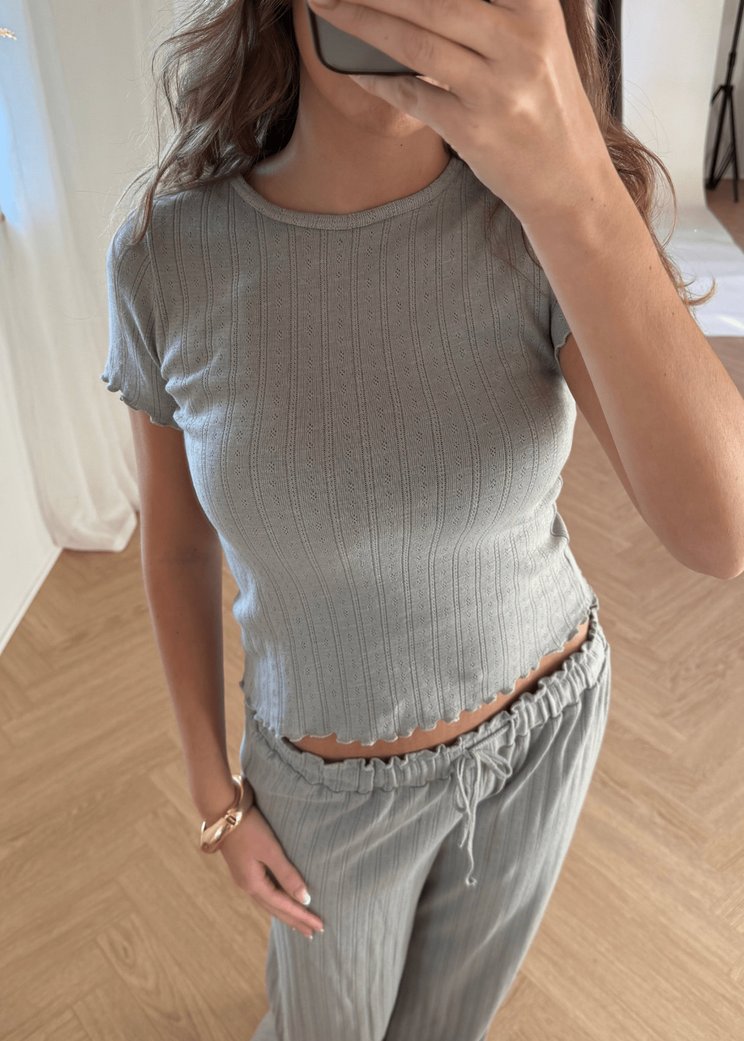 Loungewear T-shirt i Pointelle - Grå - ByStenholt.dk