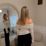 Lumi Paillet Off Shoulder Bluse - Creme - ByStenholt.dk