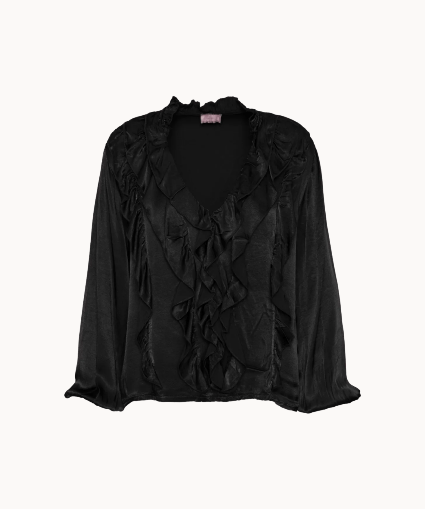 Ruffle Satin Bluse - Sort - ByStenholt.dk