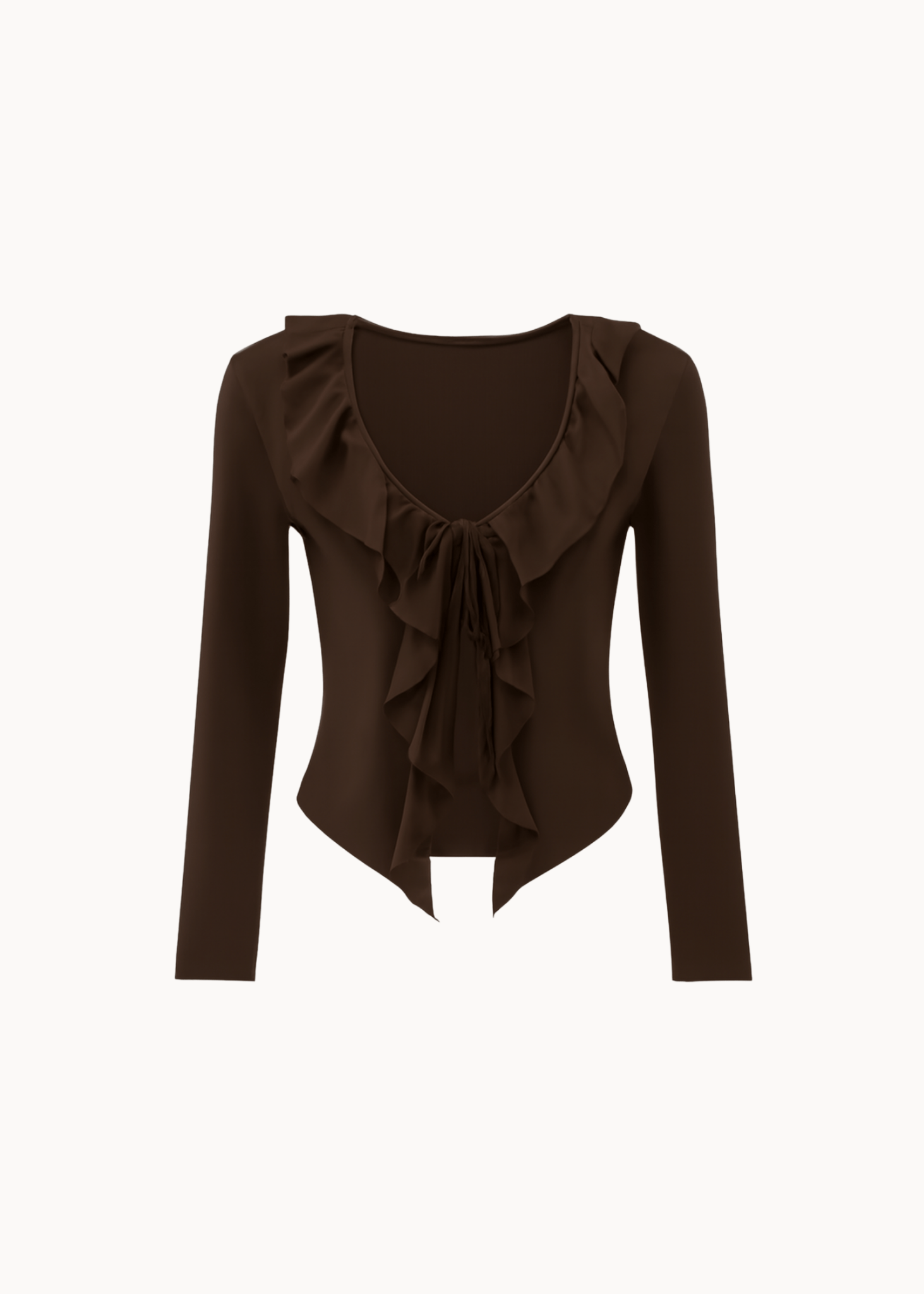 Ruffle Tie Bluse - Mørkebrun - ByStenholt.dk