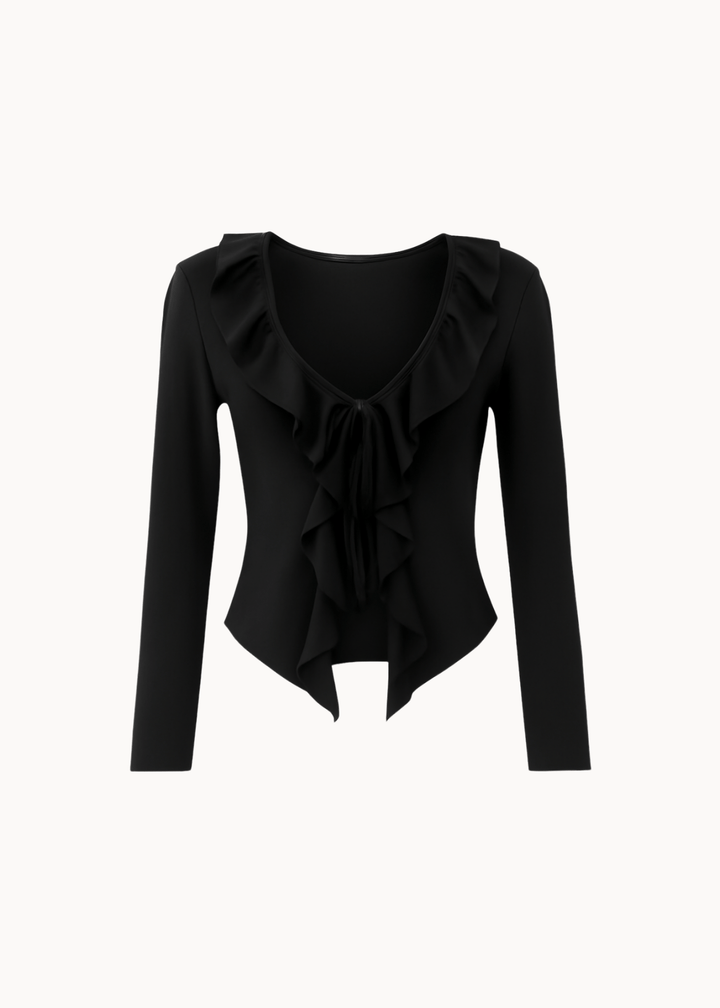 Ruffle Tie Bluse - Sort - ByStenholt.dk