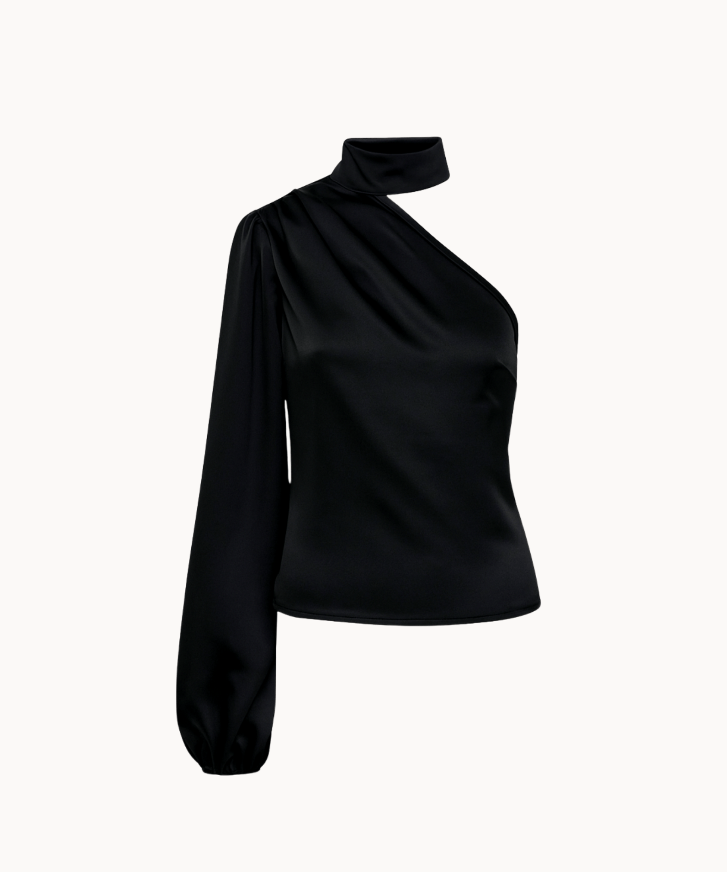 Satin One Shoulder Bluse - Sort - ByStenholt.dk