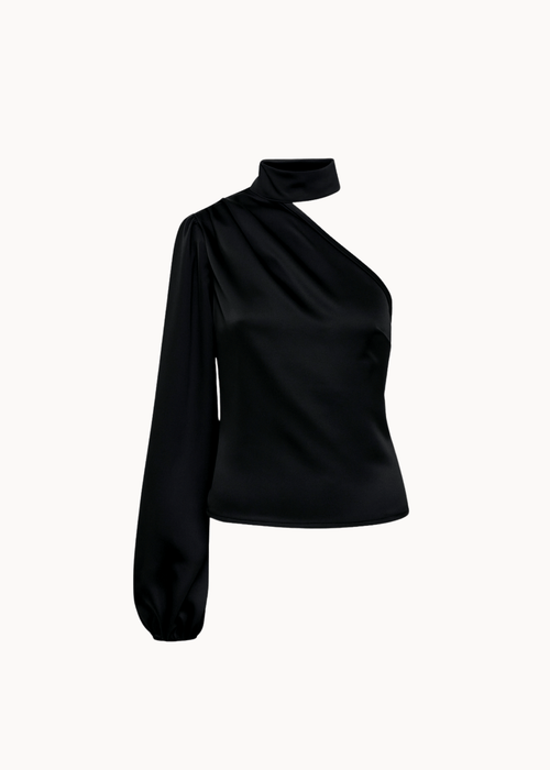 Satin One Shoulder Bluse - Sort - ByStenholt.dk