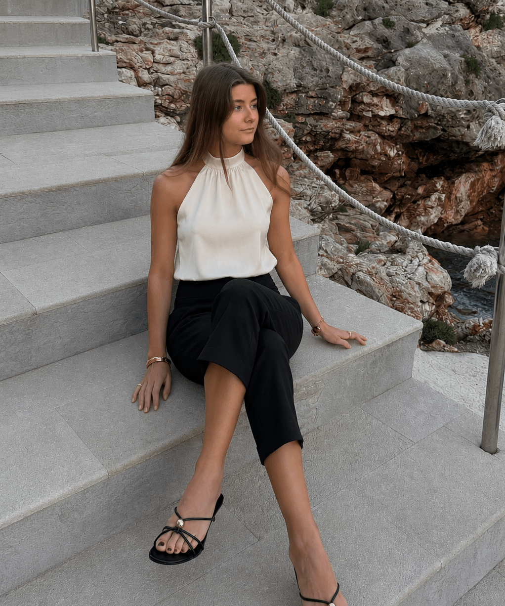 Satin Top med Åben Ryg - Creme - ByStenholt.dk