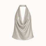 Serena Metallic Halterneck Top - Beige - ByStenholt.dk