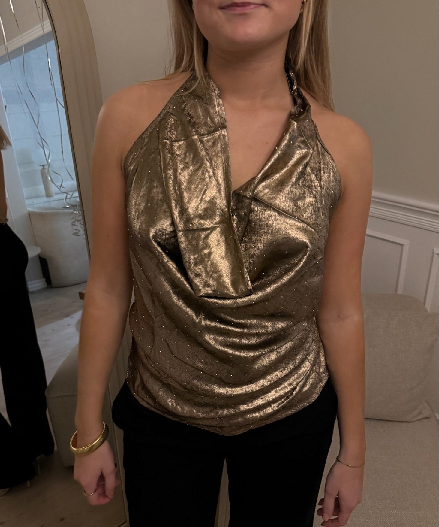 Serena Metallic Halterneck Top - Brun - ByStenholt.dk