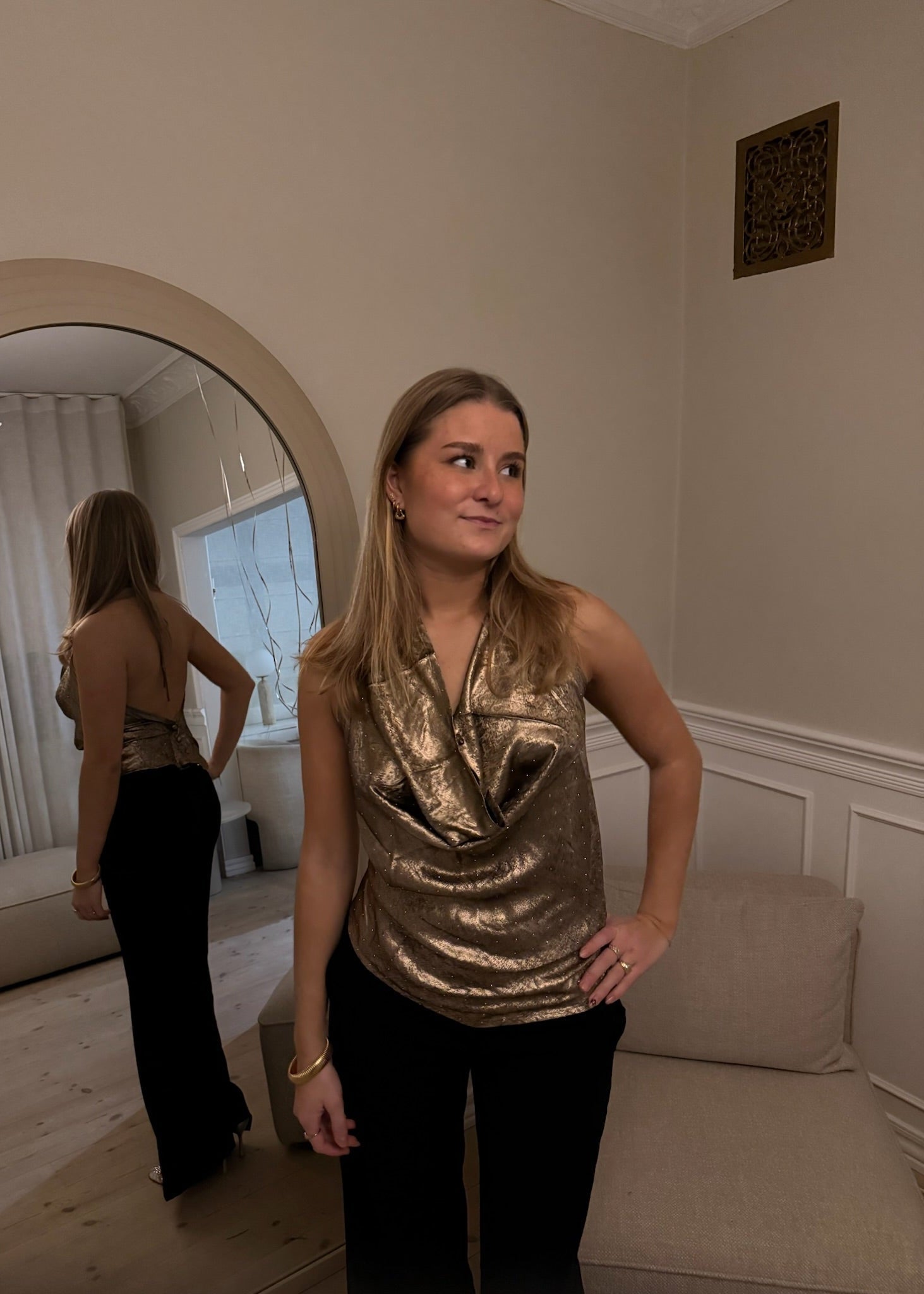 Serena Metallic Halterneck Top - Brun - ByStenholt.dk