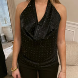 Serena Metallic Halterneck Top - Sort - ByStenholt.dk