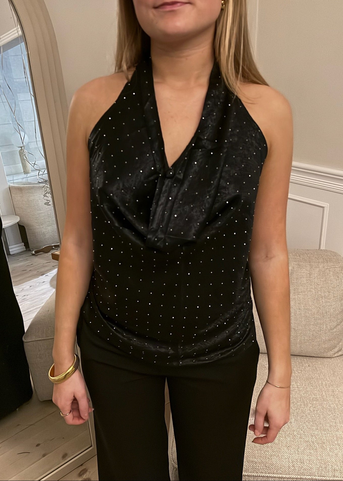 Serena Metallic Halterneck Top - Sort - ByStenholt.dk