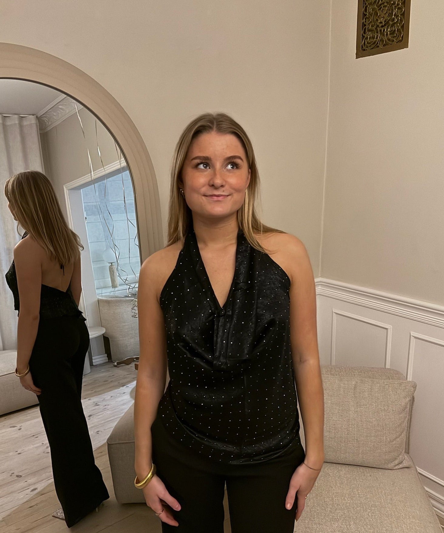 Serena Metallic Halterneck Top - Sort - ByStenholt.dk